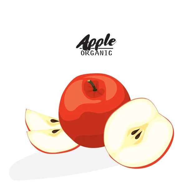 Caricature pomme. Fruits rouges mûrs. Délicieux végétarien. Eco bio — Image vectorielle