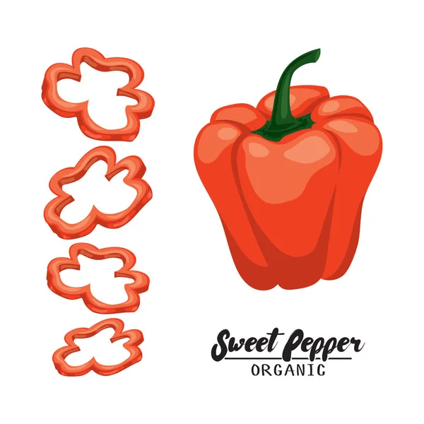卡通甜辣椒。成熟的红色蔬菜。美味的素食主义者. — 图库矢量图片