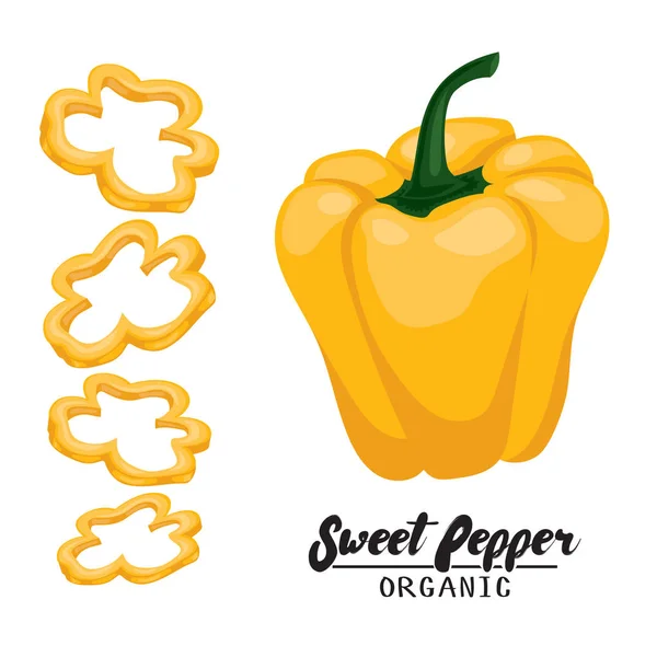 Cartoon sweet pepper. Ripe yellow vegetable. Vegetarian deliciou — Stock Vector