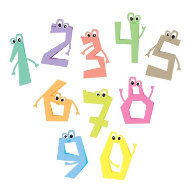 Komik numaraları. Çizgi sevimli kahramanlar. Düz vektör çizim, beyaz arka plan üzerinde izole.