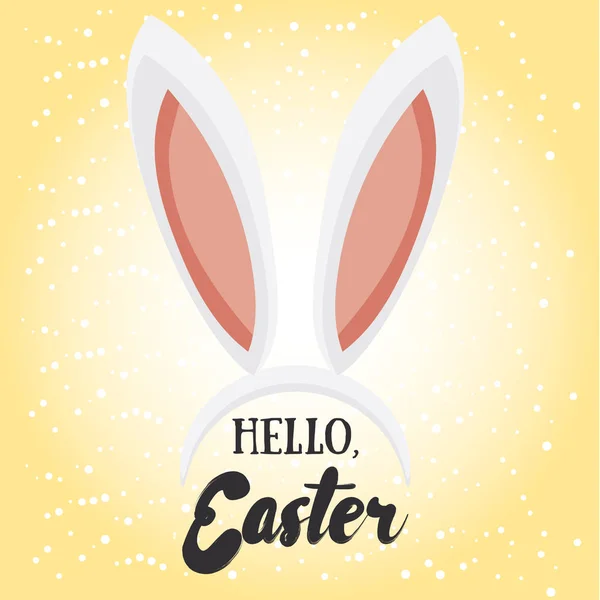 Hola Pascua. Tarjeta de felicitación navideña con elementos caligráficos. Letras de Pascua con orejas de conejitos de dibujos animados . — Vector de stock