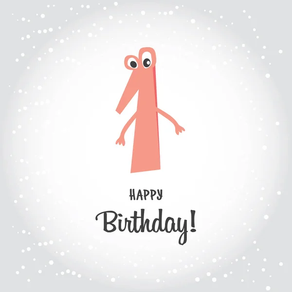 Szczęśliwy pocztówka pierwsze urodziny dla dziewczyny. Różowy numer jeden i Happy Birthday kaligrafia napis elementów. Płaskie wektor kreskówka. Tło wakacje proste. — Wektor stockowy