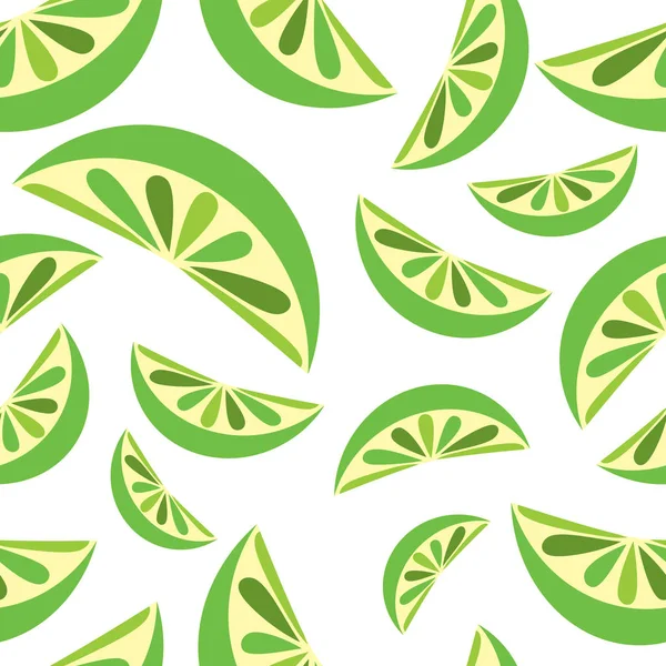 Bezešvé pozadí s plátky zelené limetky. Taška ovoce vektorové ilustrace vzor. S opakováním, balicí papír textury. — Stockový vektor