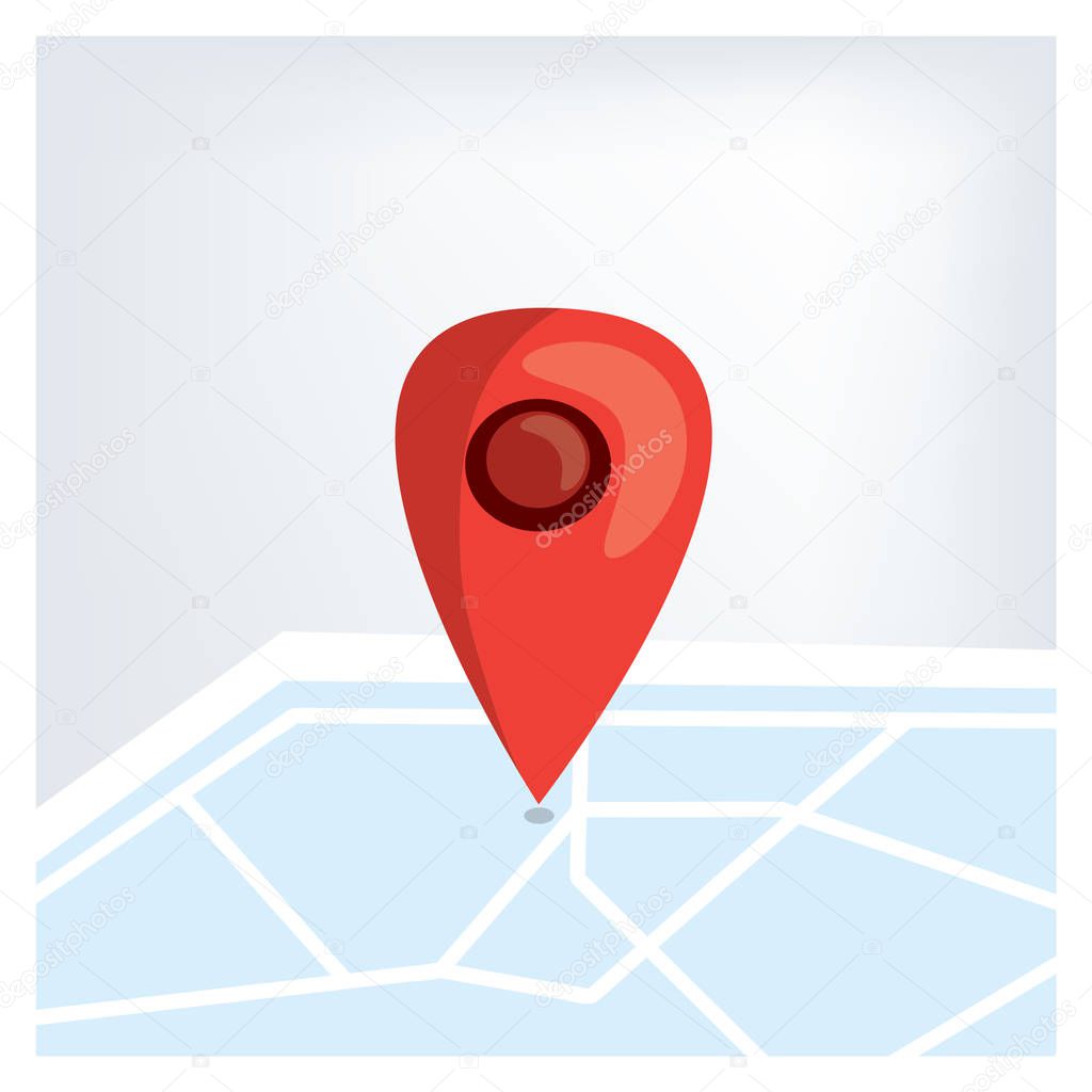 Red GPS marker on the map. Flat vector illustration. 