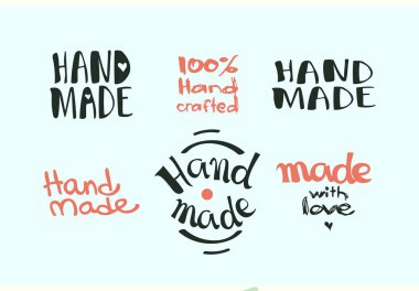 Kaligrafi ayarla etiket yapılmış. El yapımı el sanatları koleksiyonu için logo vektör resimli.