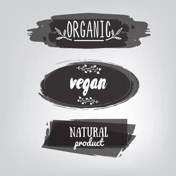 Labels with vegetarian and raw food diet designs. Organic food tags and elements set for meal and drink,cafe, restaurants and organic products packaging.Vector illustrated bio detox logo — Stock Vector