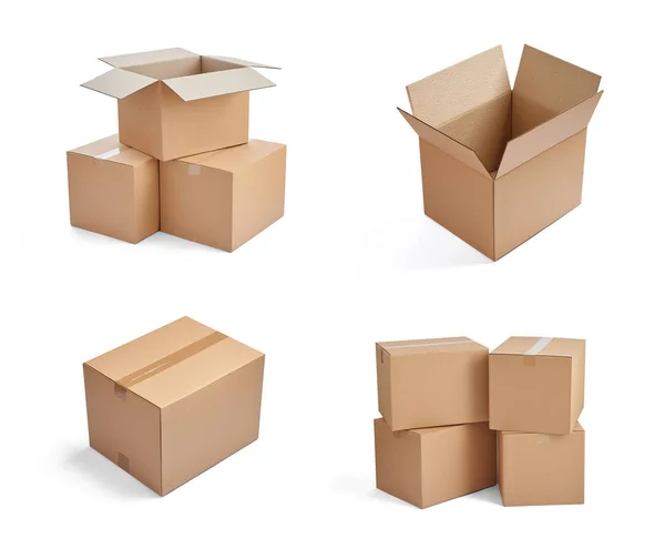 Коробка пакет доставки картонний стек — стокове фото