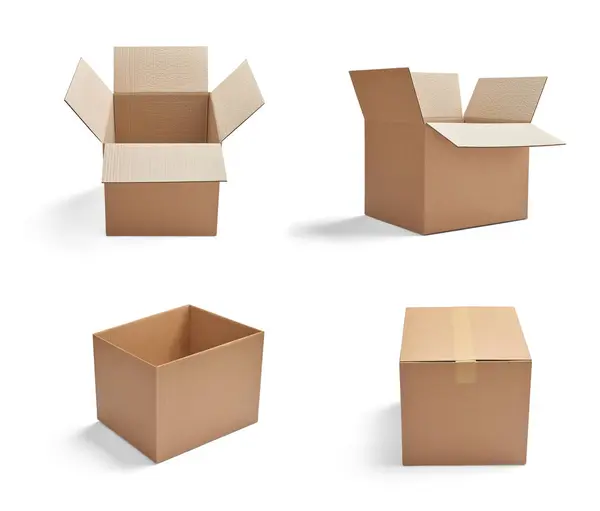 Collection Various Cardboard Boxes White Background — Stock Photo, Image