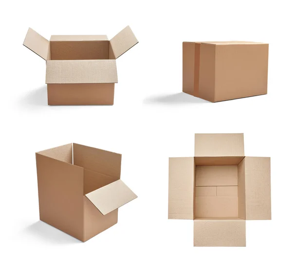 Collection Various Cardboard Boxes White Background — Stock Photo, Image