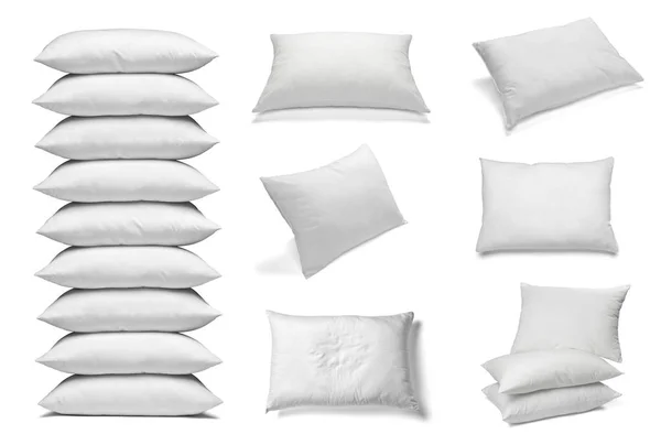 收集的各种白色背景上的白色枕头 每一个是分别拍摄 — 图库照片