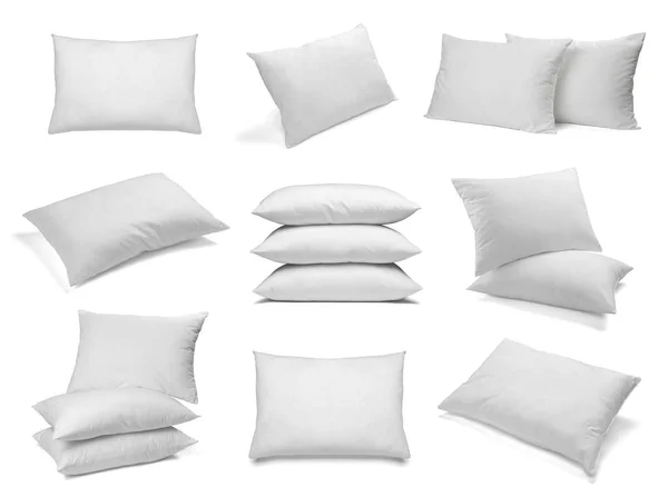 Collection Various White Pillows White Background Each One Shot Separately — Stock Photo, Image