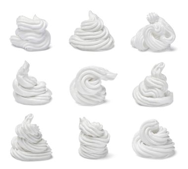 çeşitli beyaz krema beyaz arka plan üzerinde topluluğu. her biri ayrı ayrı vurulur