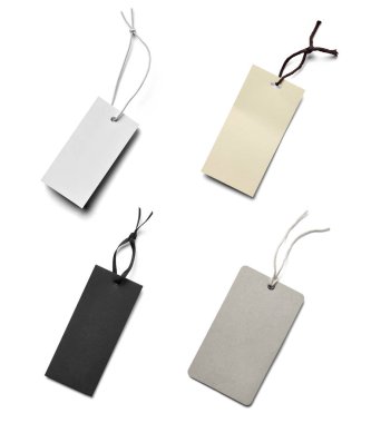 Beyaz arkaplandaki çeşitli fiyat etiketleri koleksiyonu. Her biri ayrı ayrı çekiliyor.