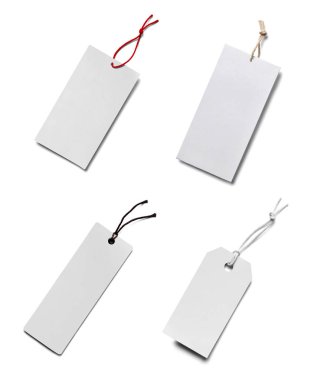 Beyaz arkaplandaki çeşitli fiyat etiketleri koleksiyonu. Her biri ayrı ayrı çekiliyor.