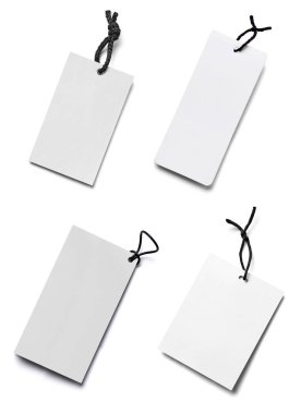 Beyaz arkaplandaki çeşitli fiyat etiketleri koleksiyonu. Her biri ayrı ayrı çekiliyor.