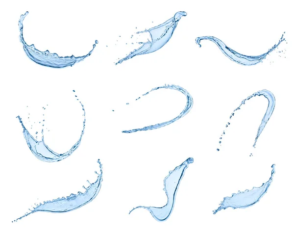 Coleção Vários Salpicos Água Fundo Branco Cada Baleado Separadamente — Fotografia de Stock