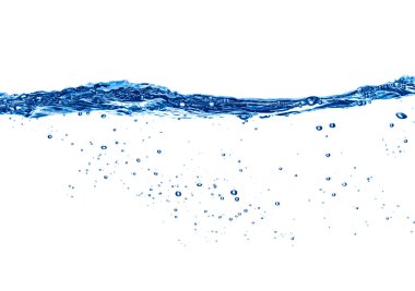 Beyaz arkaplanda su dalgalarını ve kabarcıkları kapat