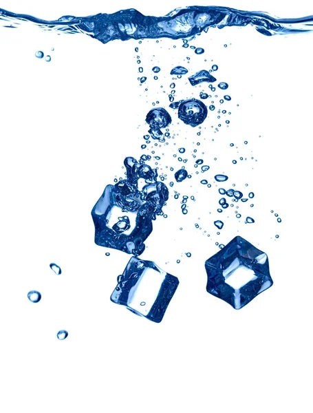 Close Ice Cube Splash Water White Background — Stock Photo, Image