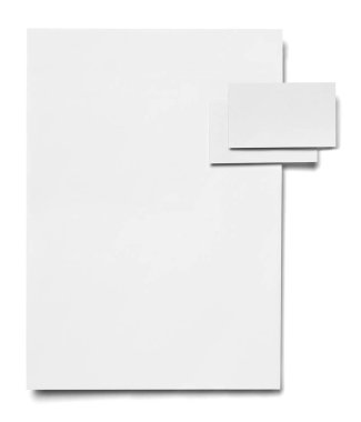 Beyaz arkaplanda zarf, kağıt ve kartvizit şablonu