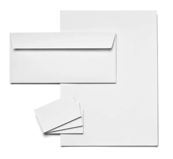 Envelope Papel Modelo Cartão Visita Fundo Branco — Fotografia de Stock