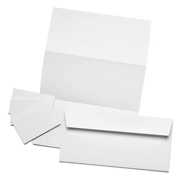 Koperta Papier Szablon Wizytówki Białym Tle — Zdjęcie stockowe