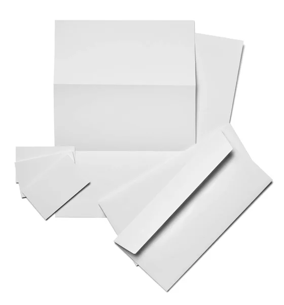 Envelope Papel Modelo Cartão Visita Fundo Branco — Fotografia de Stock