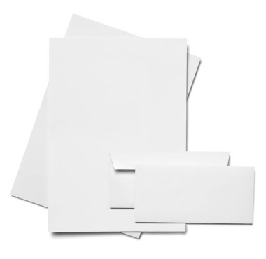 Beyaz arkaplanda zarf, kağıt ve kartvizit şablonu
