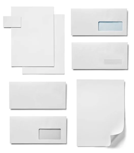 Collectie Van Verschillende Witte Papieren Document Witte Achtergrond Elk Wordt — Stockfoto