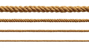 collection of  various ropes string on white background. each one is shot separately clipart