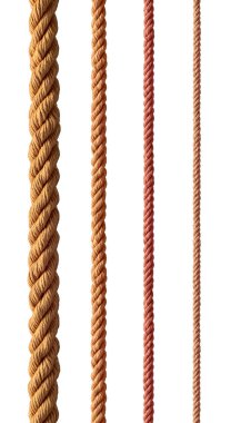 Beyaz arkaplanda çeşitli ip dizileri koleksiyonu. Her biri ayrı ayrı çekiliyor.