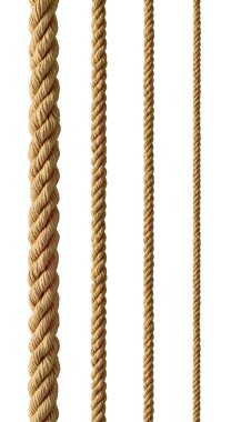 Beyaz arkaplanda çeşitli ip dizileri koleksiyonu. Her biri ayrı ayrı çekiliyor.