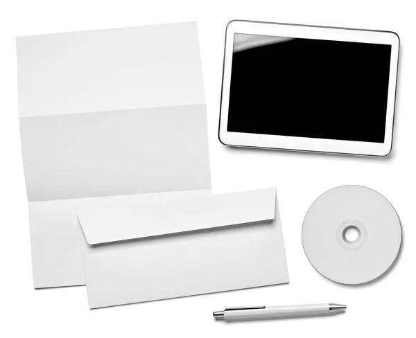 Envelop brief kaart papier mobiele telefoon tablet dvd schijf — Stockfoto