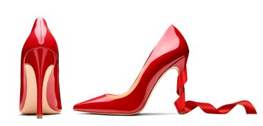 Kırmızı yüksek topuklu ayakkabı kurdelesi kadın tarzı.