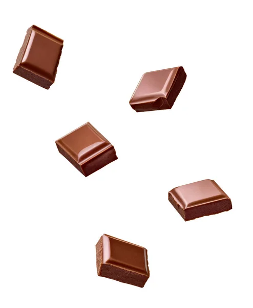 Chocolate piece sweet food dessert falling — Stock Photo, Image