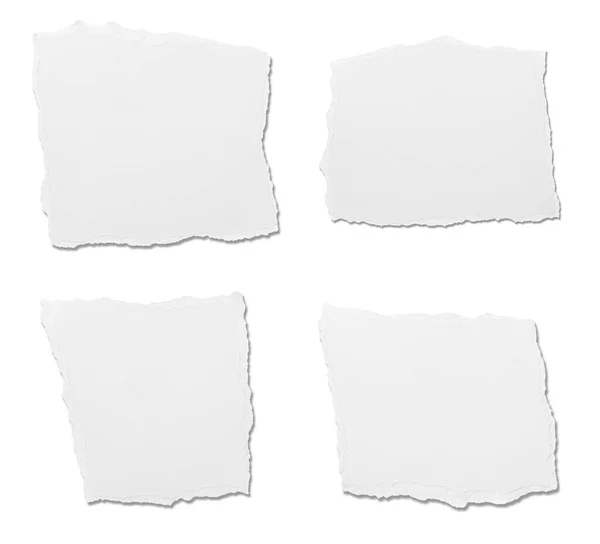 Συλλογή Από Λευκά Σκισμένα Κομμάτια Χαρτιού Λευκό Φόντο Κάθε Ένας — Φωτογραφία Αρχείου