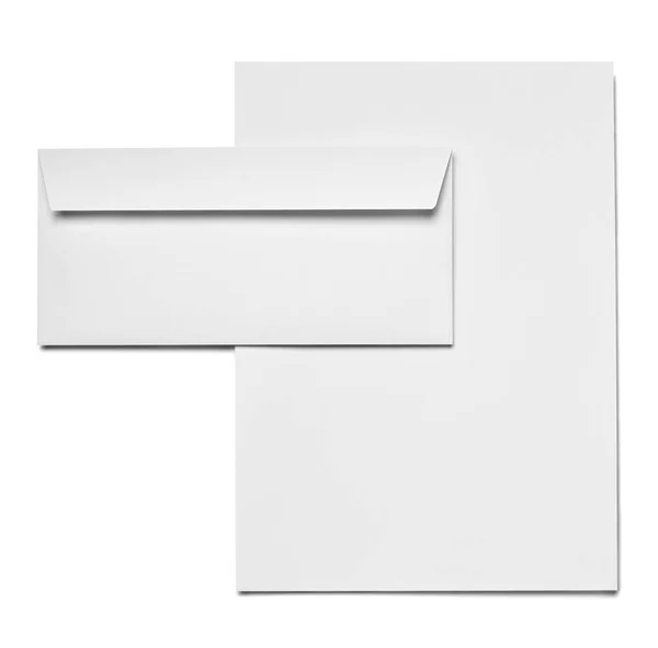 白色背景的信封 纸张和名片模板 — 图库照片#