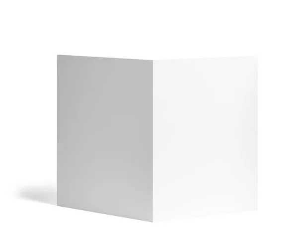 Közel Egy Üres Hajtogatott Szórólap Fehér Könyv Fehér Háttér — Stock Fotó