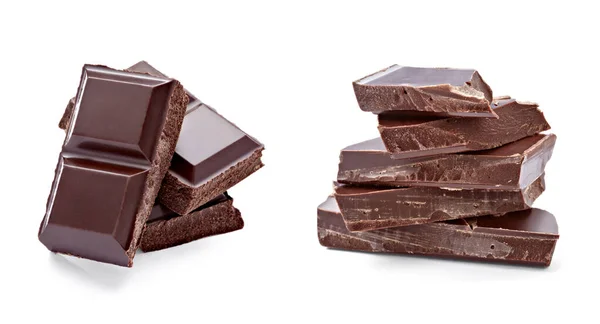 Primer Plano Piezas Chocolate Sobre Fondo Blanco —  Fotos de Stock