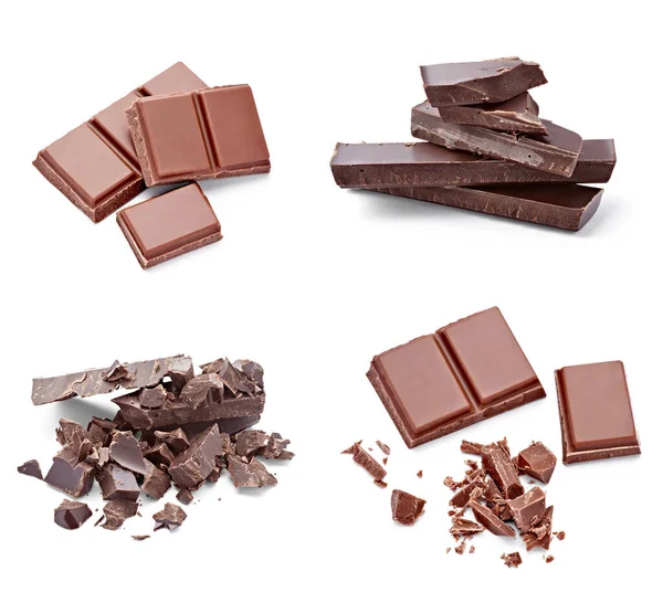 Gros Plan Morceaux Chocolat Sur Fond Blanc — Photo