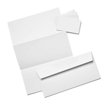 Beyaz arkaplanda zarf, kağıt ve kartvizit şablonu