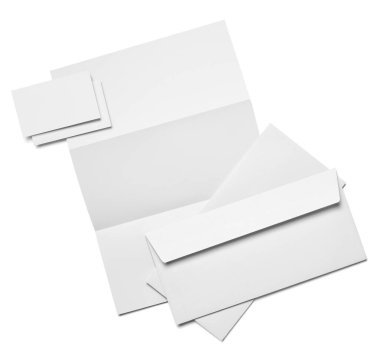 Beyaz arkaplanda zarf, kağıt ve kartvizit şablonu