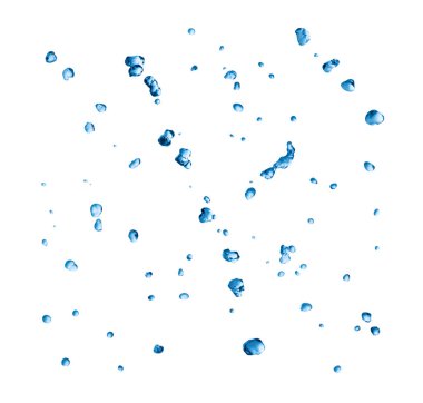 Beyaz arka planda çeşitli su sıçramaları var. Her biri ayrı ayrı çekiliyor.