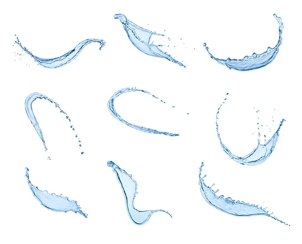白い背景に様々な水が飛び散っています それぞれ別々に撃たれ — ストック写真