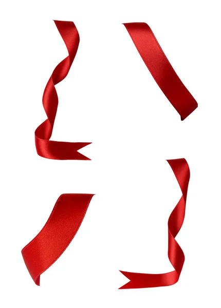 Collection Various Red Ribbon Pieces White Background Each One Shot — Stock Photo, Image