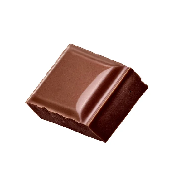 Närbild Choklad Bitar Stack Faller Vit Bakgrund — Stockfoto