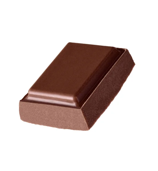 Zblízka Kousky Čokolády Stack Pádu Bílém Pozadí — Stock fotografie