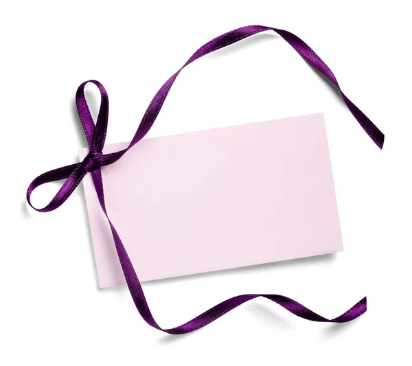 Close Note Card Ribbon Bow White Background — Stock Photo, Image