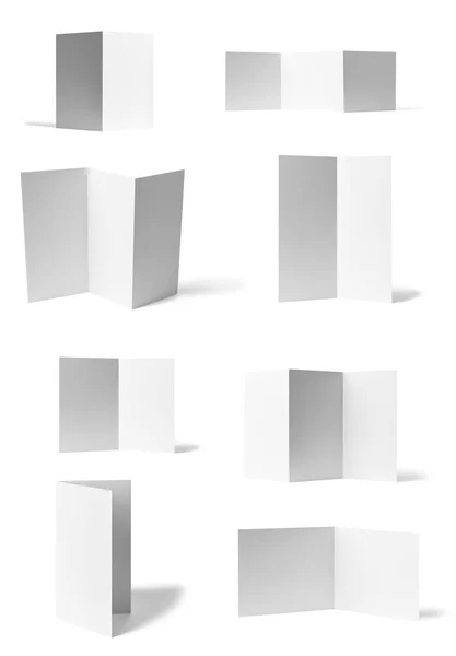 Коллекция Различной Пустой Сложенной Листовки Настольной Календарной Белой Бумаги Белом — стоковое фото