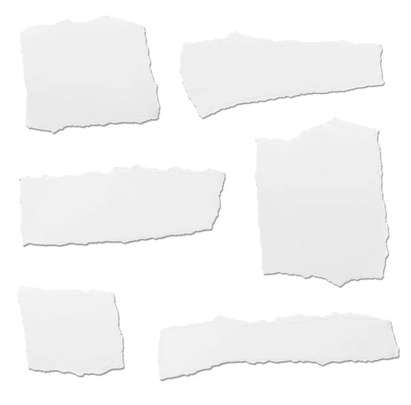 Collection White Ripped Pieces Paper White Background Each One Shot — Stock Photo, Image