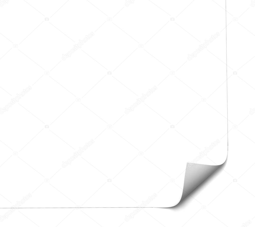 close up of a white paper page curl